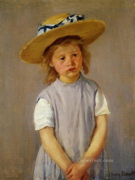 Niña con un gran sombrero de paja y una pinnafore impresionismo madres hijos Mary Cassatt Pinturas al óleo